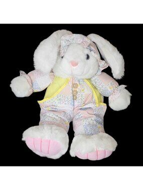 VTG White Bunny Rabbit Plush Stuffed Animal Patchwork Midwestern Home Products